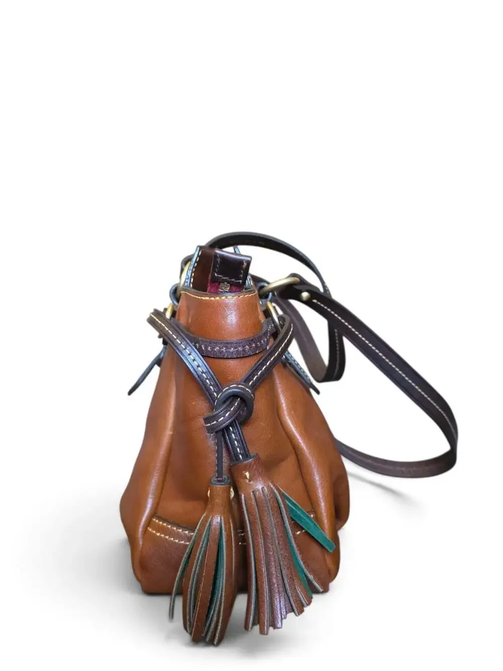 Dooney & Bourke Toledo Leather Winged Satchel Brown Tassel Shoulder Bag HTF
